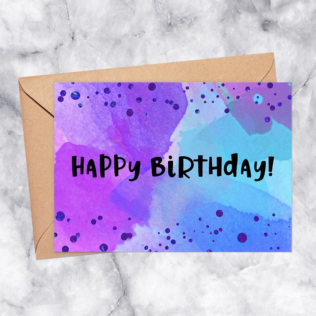 Happy Birthday Printable Greeting Card Watercolor with Confetti in ...