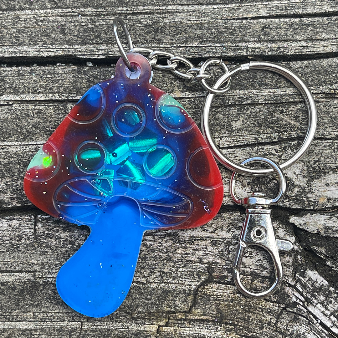 Pink and Purple Iridescent Mushroom Glitter Link NFC Tag Keychain Clip -  April Marie Mai